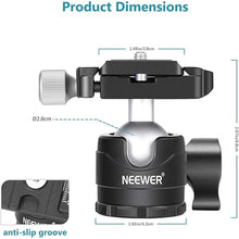 Load image into Gallery viewer, NEEWER 28mm Low Profile Tripod Ball Joint 360° Pan Rotation with 1/4" Arca Type Quick Release Plate and Spirit Level for Tripods, Monopods, Max Load: 6.6LB/5kg
