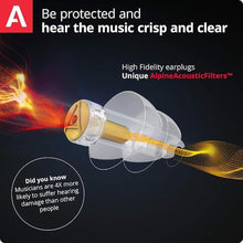 Load image into Gallery viewer, Alpine MusicSafe Pro - High Fidelity Earplugs for Musicians - 3 Interchangeable Premium Filter Sets: 16, 19 &amp; 22 dB - Professional Musician Hearing Protection - Transparent
