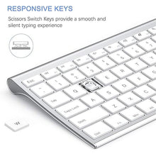 Load image into Gallery viewer, Wireless Keyboard and Mouse, Vssoplor 2.4GHz Rechargeable Compact Quiet Full-Size Keyboard and Mouse Combo with Nano USB Receiver for Windows, Laptop, PC, Notebook-White Silver
