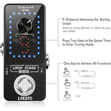 Load image into Gallery viewer, LEKATO Looper Guitar Pedal Guitar Loop Pedal Tuner Pedal 9 Loops 40 Minutes Record Time Unlimited Overdubs for Electric Guitar Bass (Black)
