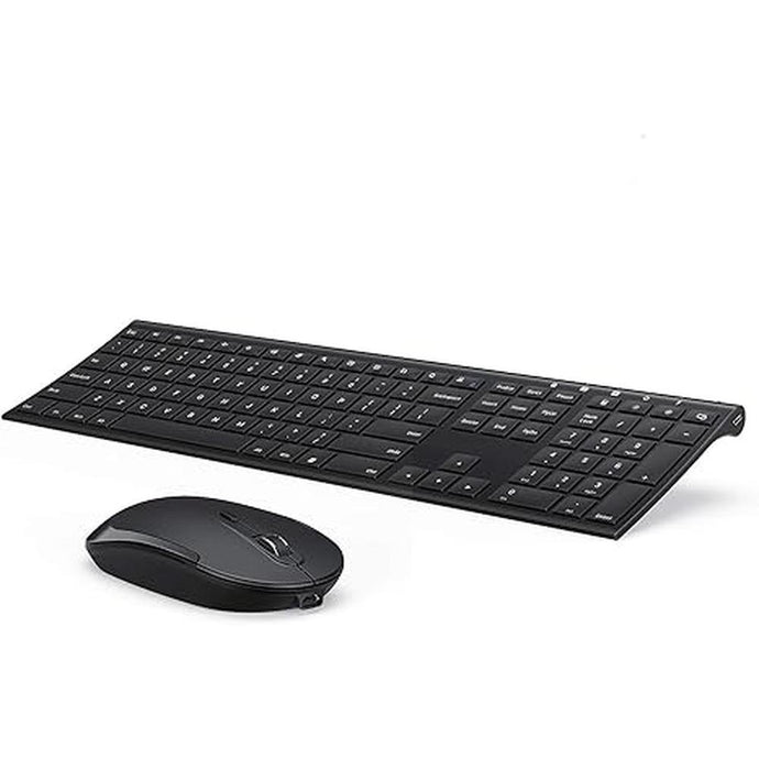 Wireless Keyboard and Mouse, Vssoplor 2.4GHz Rechargeable Compact Quiet Full-Size Keyboard and Mouse Combo with Nano USB Receiver for Windows, Laptop, PC, Notebook-Black