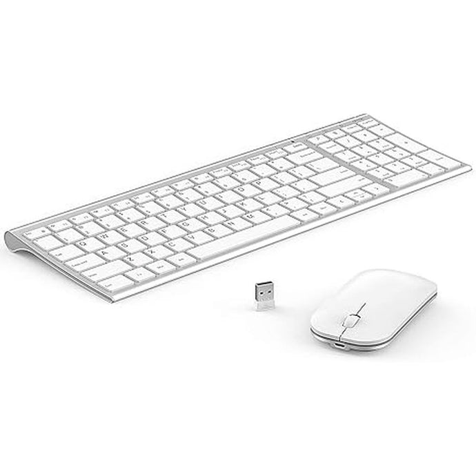 seenda Rechargeable Wireless Keyboard Mouse, Ultra Thin Low Profile Wireless Keyboard and Mouse with Number Pad, Quiet Portable Combo Compatible for Windows XP/7/8/10/11/11 Pro, Silver White