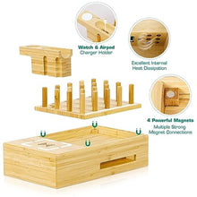 Load image into Gallery viewer, Bamboo Wireless Charging Station for Multiple Devices - Wood Docking Station Organizer, Qi Certified Fast Wireless Charger, 7 USB Charging Ports for Cellphone, Smart Watch, Earbuds, Tablet
