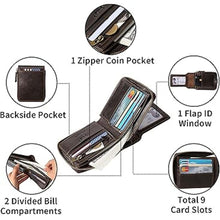 Load image into Gallery viewer, MING CLAN Zipper Wallet Men RFID Blocking Leather Flap ID Window Zip Coin Pocket Bifold Credit Card Wallets -Big Capacity For Travel
