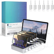 Load image into Gallery viewer, Charging Station for Multiple Devices, with 6 USB Fast Ports, Compatible with Cell Phones, Smart Phones, Tablets, and Other Electronics (Silver)
