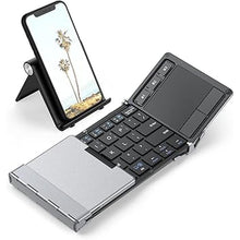 Load image into Gallery viewer, iClever Foldable Keyboard, BK08 Foldable Bluetooth Keyboard with Touchpad, Aluminum Build, USB-C Charge, Equipped with Stand Holder and Carrying Bag, Portable for Laptop, iPad, iPhone, Silver
