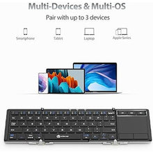 Load image into Gallery viewer, iClever Foldable Keyboard, BK08 Foldable Bluetooth Keyboard with Touchpad, Aluminum Build, USB-C Charge, Equipped with Stand Holder and Carrying Bag, Portable for Laptop, iPad, iPhone, Silver
