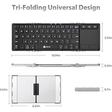 Load image into Gallery viewer, iClever Foldable Keyboard, BK08 Foldable Bluetooth Keyboard with Touchpad, Aluminum Build, USB-C Charge, Equipped with Stand Holder and Carrying Bag, Portable for Laptop, iPad, iPhone, Silver
