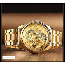 Load image into Gallery viewer, Men Luxury Gold Chinese Dragon Carved Dial Diamond Quartz Watch Casual Waterproof Sport Stainless Steel Wristwatch
