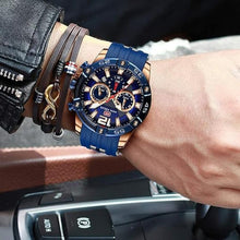 Load image into Gallery viewer, MF MINI FOCUS Men Watch, Chronograph Waterproof Sport Analog Quartz Watches Blue Silicon Strap Fashion Wristwatch for Men
