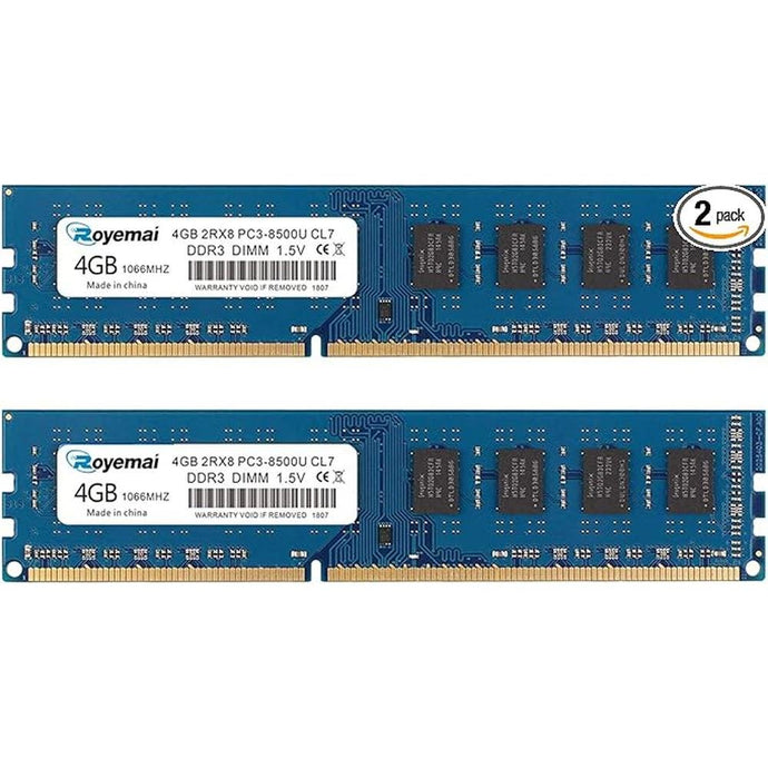 8GB Kit (2X4GB) DDR3 1066 PC3 8500U 4GB DDR3 8500 Dimm 2Rx8 240-pin CL7 1.5V Desktop RAM Memory Module