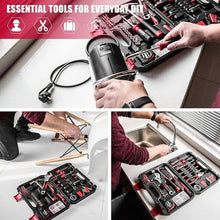 Load image into Gallery viewer, Eastvolt 128-Piece Home Repair Tool Set, Tool Sets for Homeowners, General Household Hand Tool Set with Storage Toolbox, EVHT12801, Black + Red (ASK01)
