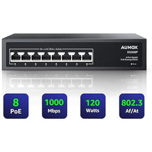 Load image into Gallery viewer, 8 Port Gigabit PoE Switch, 8 Port PoE 120W, Gigabit Ethernet Unmanaged Network Switch, Plug and Play, Sturdy Metal Housing, Traffic Optimization
