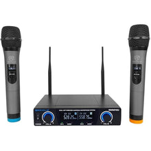 Load image into Gallery viewer, Rockville RWM72U Dual UHF Wireless Handheld Microphone System, 200 Channels, Digital Display, Long Range, for Karaoke and Live Performances

