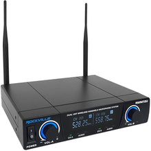 Load image into Gallery viewer, Rockville RWM72U Dual UHF Wireless Handheld Microphone System, 200 Channels, Digital Display, Long Range, for Karaoke and Live Performances
