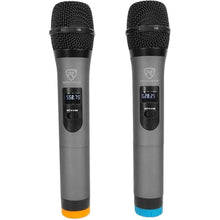 Load image into Gallery viewer, Rockville RWM72U Dual UHF Wireless Handheld Microphone System, 200 Channels, Digital Display, Long Range, for Karaoke and Live Performances
