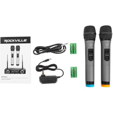 Load image into Gallery viewer, Rockville RWM72U Dual UHF Wireless Handheld Microphone System, 200 Channels, Digital Display, Long Range, for Karaoke and Live Performances
