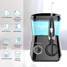 Load image into Gallery viewer, TUREWELL Water Flossing Oral Irrigator, 600ML Dental Teeth Cleaner 10 Adjustable Pressure, Electric Oral Flosser for Braces, 8 Replacement Jet Tips for Family (Black)
