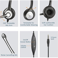 Load image into Gallery viewer, Cell Phone Headset with Microphone Noise Cancelling &amp; Call Controls, 3.5mm Computer Headphones for Samsung PC Business Skype Softphone Call Center Office, Clear Chat, Ultra Comfort
