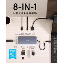 Load image into Gallery viewer, Anker 555 USB-C Hub (8-in-1), with 85W Power Delivery, 4K 60Hz HDMI Port, 10Gbps USB C and 2 A Data Ports, Ethernet microSD SD Card Reader, for MacBook Pro More
