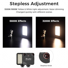 Load image into Gallery viewer, VL-81 LED Video Light w Softbox, Portable Light for Photography Cold Shoe On-Camera Video Lights CRI95+ 3200K-5600K Bi-Color 3000mAh Rechargeable Dimmable Vlog Light for DSLR Camera Gopro
