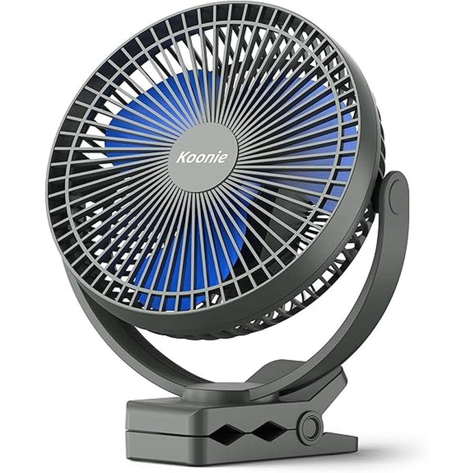 Koonie 10000mAh Rechargeable Portable Fan, 8-Inch Battery Operated Small Clip on Fan, USB Car Fan 4 Speeds, Sturdy Clamp for Office Desk Golf Cart Stroller Outdoor Travel Camping Tent Gym Treadmill