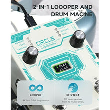 Load image into Gallery viewer, Donner Circle Looper Pedal Drum Machine, 2 in 1 Drum Looper Stereo Guitar Loop Pedals, 40 Slots 160 mins Loop with 110 Drum Grooves, Tap Tempo, Fade Out
