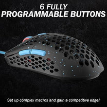 Load image into Gallery viewer, HK Gaming Mira S Ultra Lightweight RGB Gaming Mouse | Honeycomb Shell | 61 Grams | max 12000 cpi | USB Wired | 6 programmable Buttons | On-Board Memory | Anti Slip Grips | Mira-S Blue Phantom
