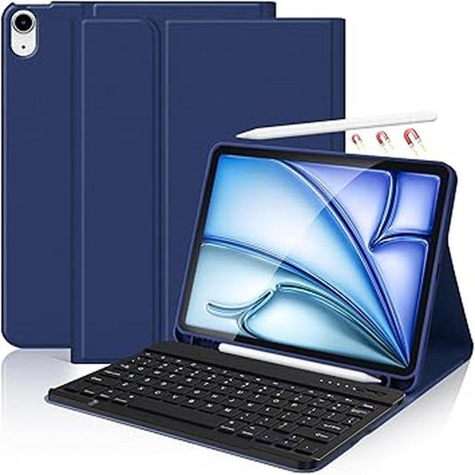KBCASE for iPad Air 11 inch (M2) 2024 Case with Keyboard, Keyboard Case for iPad Air 5th/4th Generation/for iPad Pro 11 2018, Detachable Bluetooth Keyboard Tablet Case with Pencil Holder(Dark Blue)