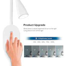Load image into Gallery viewer, Wall Mount Reading Light, Focused Book Light for Reading in Bed, 5 Dimming, USB Output, 4 Hours Auto Off, Touch Control, Flexible Gooseneck Headboard Reading Lamp, Easy to Install White
