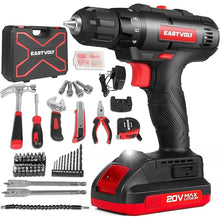 Load image into Gallery viewer, Eastvolt 20V Max Cordless Power Drill Driver Kit &amp; Home Tool Kit, Max 310in.lbs. 18+1 PoisitionTorque Drill For Metal, Wood, Plastics, 168 Pieces tool with case For General Household (EVCD168S)
