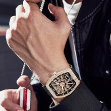 Load image into Gallery viewer, FANMIS Mens Skull Big Face Watches Rectangle Punk Diamond Dial Leather Strap Calendar Quartz Sports Wrist Watch
