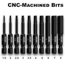Load image into Gallery viewer, Metric Hex Bit Set, Railer 10-Piece Hex Head Allen Wrench Screwdriver Bit Set. S2 Steel Impact Driver 2" Hex MM Bits for Furniture Screws
