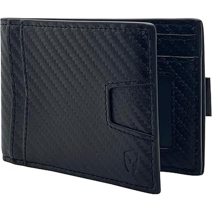 Bryker Hyde Slim Vertical Bifold RFID Blocking Full Grain leather Wallet for Men, Front Pocket, Bill/Receipt pocket and Pull Tab Card Slot (Carbon Fiber Black w/Pull Out Card Pocket)