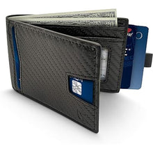 Load image into Gallery viewer, Bryker Hyde Slim Vertical Bifold RFID Blocking Full Grain leather Wallet for Men, Front Pocket, Bill/Receipt pocket and Pull Tab Card Slot (Carbon Fiber Black w/Pull Out Card Pocket)
