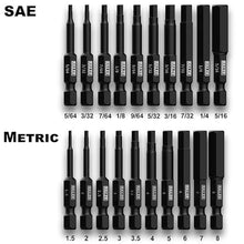 Load image into Gallery viewer, Hex Bit Set, Railer 20-PC Hex Head Allen Wrench Screwdriver SAE &amp; MM Hex Bit Set. S2 Steel Impact Driver 2" Hex Bits for Furniture Screws

