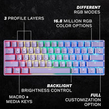 Load image into Gallery viewer, HK GAMING GK61s Mechanical Gaming Keyboard - 61 Keys Multi Color RGB Illuminated LED Backlit Wired Programmable for PC/Mac Gamer (Gateron Mechanical Blue, Lavender)
