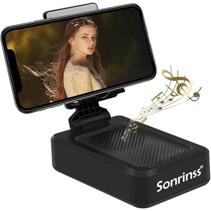 Cell Phone Stand with Wireless Bluetooth Speaker Compatible for Any Smartphones,Anti-Slip Design Phone Holder with HD Surround Sound Bluetooth Speaker for Home,Office,Outdoor