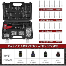 Load image into Gallery viewer, NEU MASTER Rivet Gun with 200Pcs Rivets, Manual Rivet Gun Kit with 4 Tool-Free Interchangeable Rivet Heads, BMC Case, Heavy Duty Single Hand Riveter for Plastic, Metal, Leather
