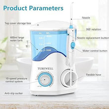 Load image into Gallery viewer, TUREWELL Water Dental Flosser for Teeth/Braces, Water Teeth Cleaner 8 Jet Tips and 10 Pressure Levels, 600ML Large Water Tank Oral Irrigator for Family(White)
