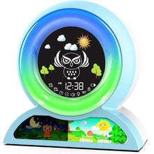 Load image into Gallery viewer, Kids Alarm Clock, Toddler Sleep Training Clock with Night Lights Sleep Sound Machine, Cute Okay to Wake Clock for Girls Boys Bedrooms
