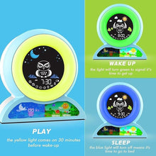 Load image into Gallery viewer, Kids Alarm Clock, Toddler Sleep Training Clock with Night Lights Sleep Sound Machine, Cute Okay to Wake Clock for Girls Boys Bedrooms
