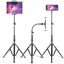 Load image into Gallery viewer, elitehood Metal iPad Tripod Stand &amp; Adjustable 72’’ Gooseneck Tablet Floor Stand Holder, Heavy Duty Aluminum iPad Floor Stand for iPad Pro 12.9 11, Mini, Air, iPhone and 4.7-12.9" Tablets Cell Phones
