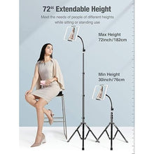 Load image into Gallery viewer, elitehood Metal iPad Tripod Stand &amp; Adjustable 72’’ Gooseneck Tablet Floor Stand Holder, Heavy Duty Aluminum iPad Floor Stand for iPad Pro 12.9 11, Mini, Air, iPhone and 4.7-12.9" Tablets Cell Phones
