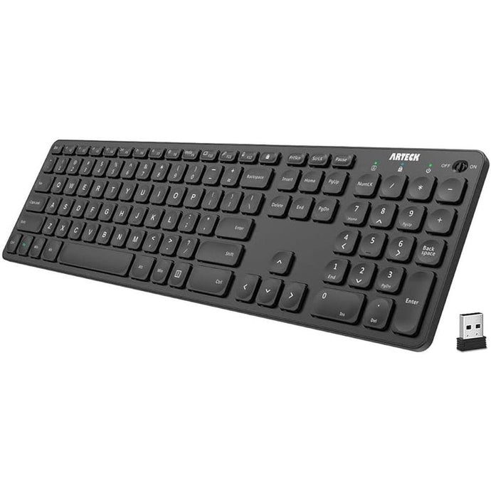 Arteck 2.4G Wireless Keyboard Ultra Slim Full Size Keyboard with Numeric Keypad and Media Hotkey for Computer/Desktop/PC/Laptop/Surface/Smart TV and Windows 10/8/ 7 Built-in Rechargeable Battery