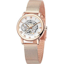 Load image into Gallery viewer, FORSINING New Women Fashion Skeleton Wristwatch Lady Casual Waterproof Self-Wind Mechanical Watch with Stainless Steel Mesh Band
