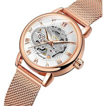 Load image into Gallery viewer, FORSINING New Women Fashion Skeleton Wristwatch Lady Casual Waterproof Self-Wind Mechanical Watch with Stainless Steel Mesh Band
