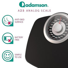 Load image into Gallery viewer, Adamson A25 Scales for Body Weight - Up to 400 LB - New Version - 5.3&quot; Dial on 12.4&quot; x 12&quot; Platform - Anti-Skid Rubber Surface - High Precision Bathroom Scale Analog - Durable with 20-Year Assurance
