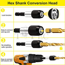 Load image into Gallery viewer, TOPEC Tap Bit Set, 3-in-1 HSS Titanium Coated Drill Tap Combination, 13 PCS SAE/Metric Threading tap Drill bit Set with 1/4 Inch Hex Shank, and Quick-Change Adapter
