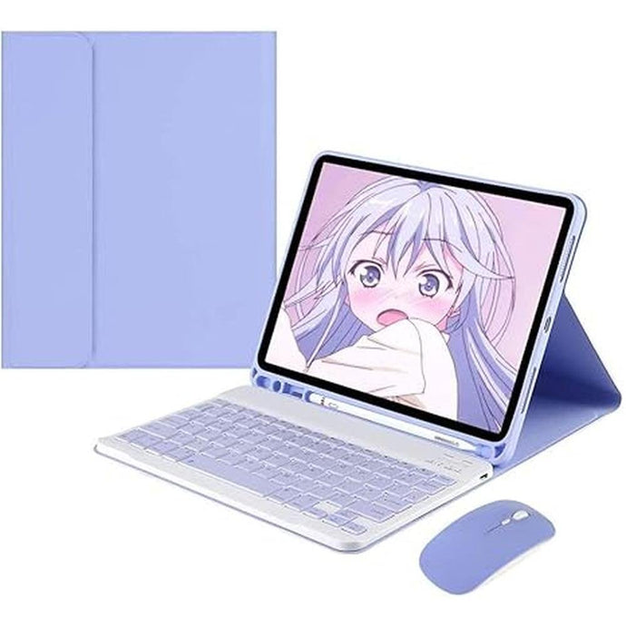 AnMengXinLing Keyboard Case for iPad Mini 5 with Mouse, Detachable Wireless Bluetooth Keyboard Pencil Holder Slim Leather Smart Cover for iPad Mini 5th Gen 2019, Purple
